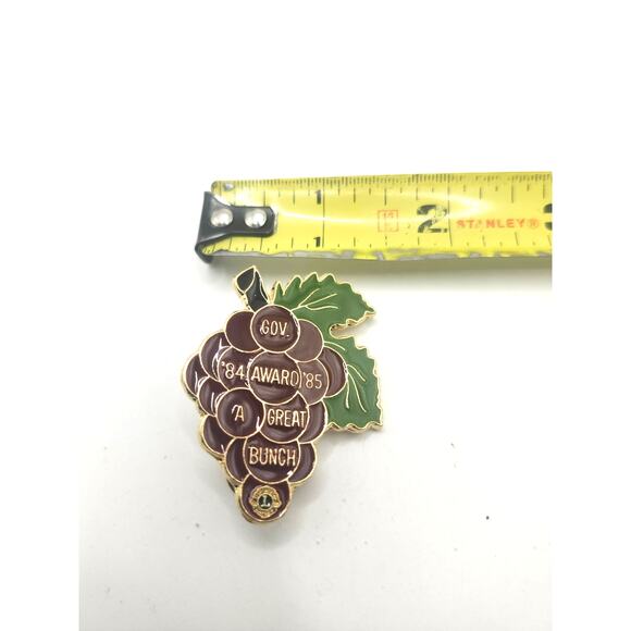 Vtg 1984-85 Lions Club Gov Award Pin A Great Bunch Grape Cluster Enamel Lapel - Picture 3 of 5